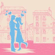 Romantic Valentine retro postcard with happy couple in love N2