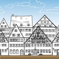 Cosy street Houses in perspective Hand drawing seamless landscape N2