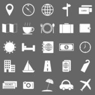 Travel icons on gray background