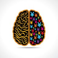 Conceptual idea silhouette image of brain with yen symbol