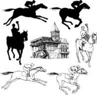 Silhouettes of horses and jockeys