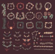 Big set of floral graphic design elements N33