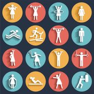 Fitness sport vector flat icons set N4