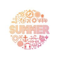 Vector summer lettering with linear icons and signs