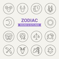 Set of round and outlined zodiac icons N2