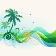 Palm trees and waves