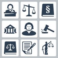 Vector law and justice icons set