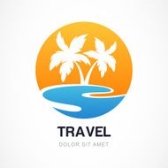Vector logo design template Green palm on seaside N2