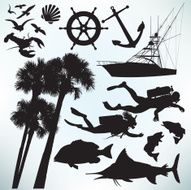 Deep Sea Diving Elements sailboat seagulls anchor palm trees sailfish