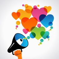 Megaphone and hearts icons
