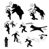 Wild Animal Attacking Hurting Human Stick Figure Pictogram Icon