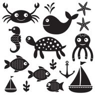 Sea set isolated vector elements
