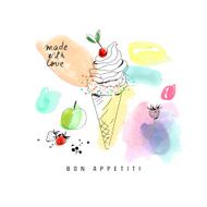 Watercolor card with ice cream Isolated on a white background N2