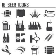 16 Vector black beer icons set