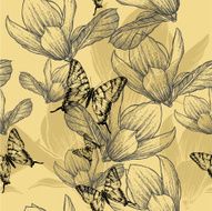 Seamless pattern with blossoming magnolias and butterflies vector illustration N2