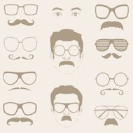 front profile faces with Mustaches sunglasses eyeglass