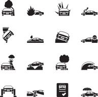 Silhouette car and transportation insurance risk icons