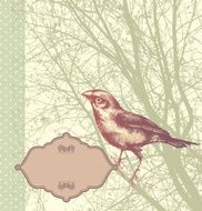Background with vintage bird sitting on a tree hand drawn
