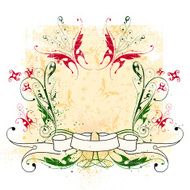 calligraphy flowers ornament butterflies &amp; ribbon on grunge background