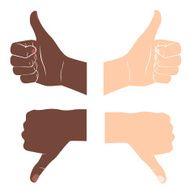 Thumbs up and down Drawn by hands icons Flat style N4