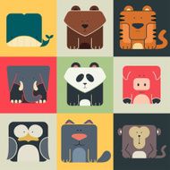 Set flat square icons of a cute animals N2