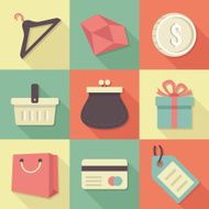 Vector Vintage Shopping Flat Icons Set N2