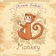 Vintage card with Chinese zodiac - Monkey