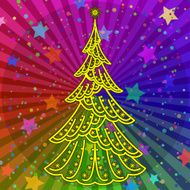 Christmas tree on rainbow background