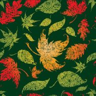 Vector grunge Seamless Background with colorful Autumn Leaves Thanksgiving