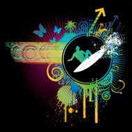 Surfer Silhouette and Whimsical Design Elements