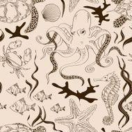 Seamless pattern of sea animals N7