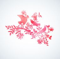 Vector watercolor red bird N2