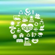 Eco Icons Silhouettes on Blurred Background