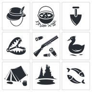 Hunting and fishing icon set N2