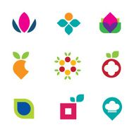 Nature fruit flower logo vector symbol tasty food icon set