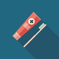 Toothpaste and toothbrush flat square icon with long shadows