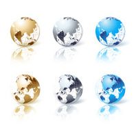 Set of silver gold and blue isolated globe