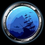 Steel porthole with a view of the underwater world