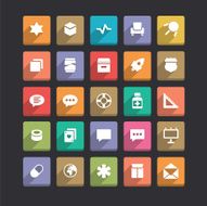 Trendy Vector Icons With Long Shadow Set 10