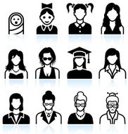Woman&#039;s Life and Aging Process black &amp; white icon set