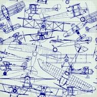 Retro seamless pattern old airplanes drawing N2