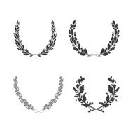 Set of vector black and white circular foliate wreaths N3