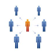 people silhouettes with leader in the center