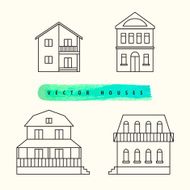 Houses set drawn black outline on a light background N3