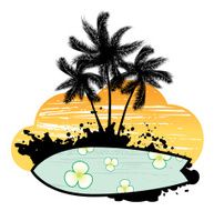 Abstract with palm trees and surfboard N2