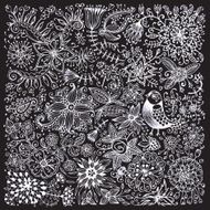 Drawn with chalk on blackboard flowers and bird N2