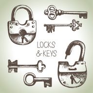 Hand drawn locks and keys set N2