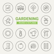 Set of round and outlined gardening icons