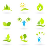 Tree leaves and ecology vector icon set (blue &amp; green)