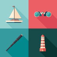 Set of marine flat square icons with long shadows N2
